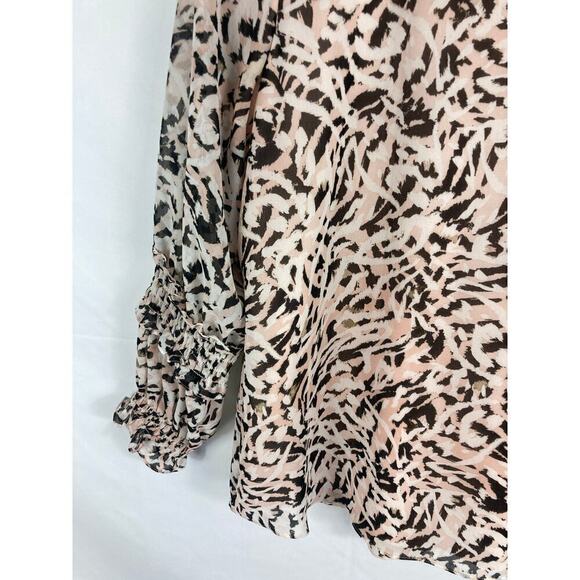 Calvin Klein Animal Print Ruffle Sleeve Blouse Size Small - Picture 4 of 7